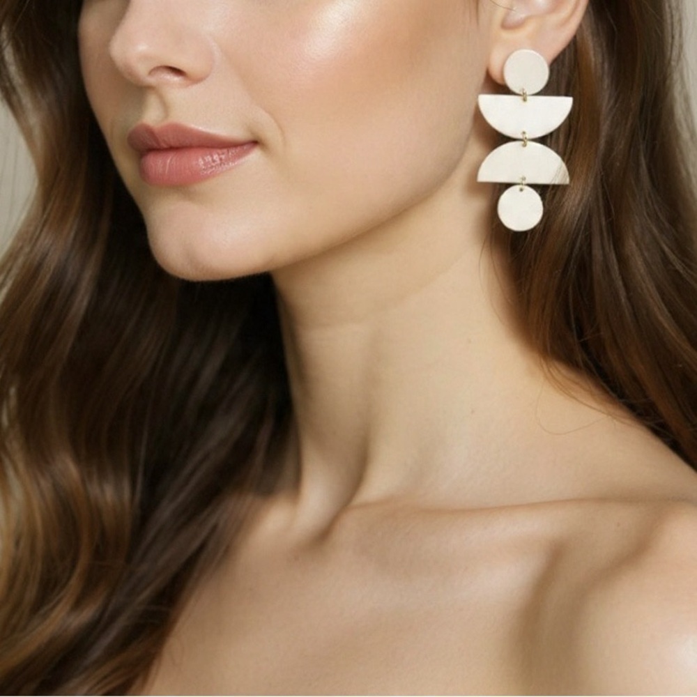 White Geometric Stud Drop Four-Tier - Handmade Earrings